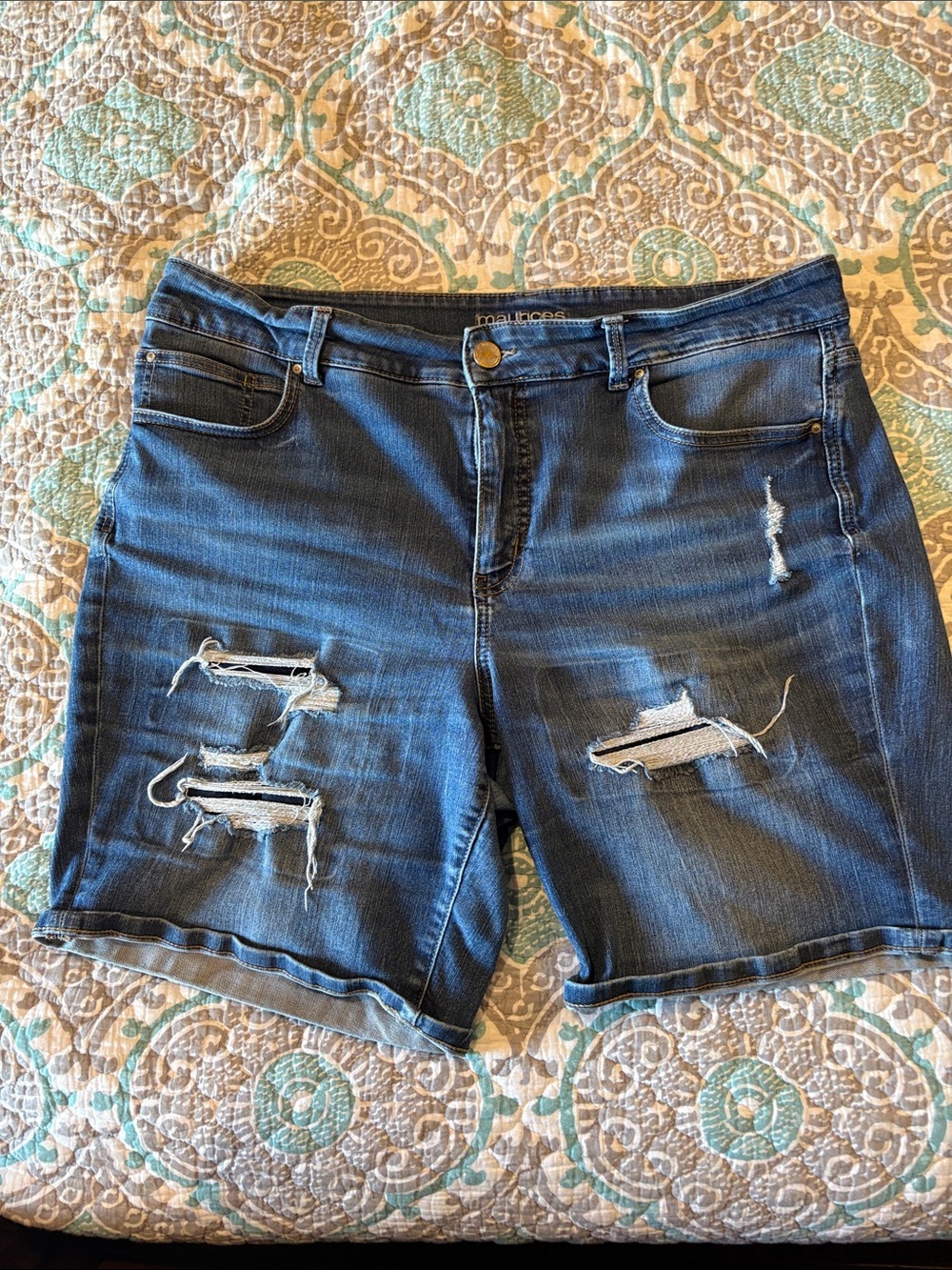 Maurices Dark Blue Distressed Mid-Rise Jean Shorts
